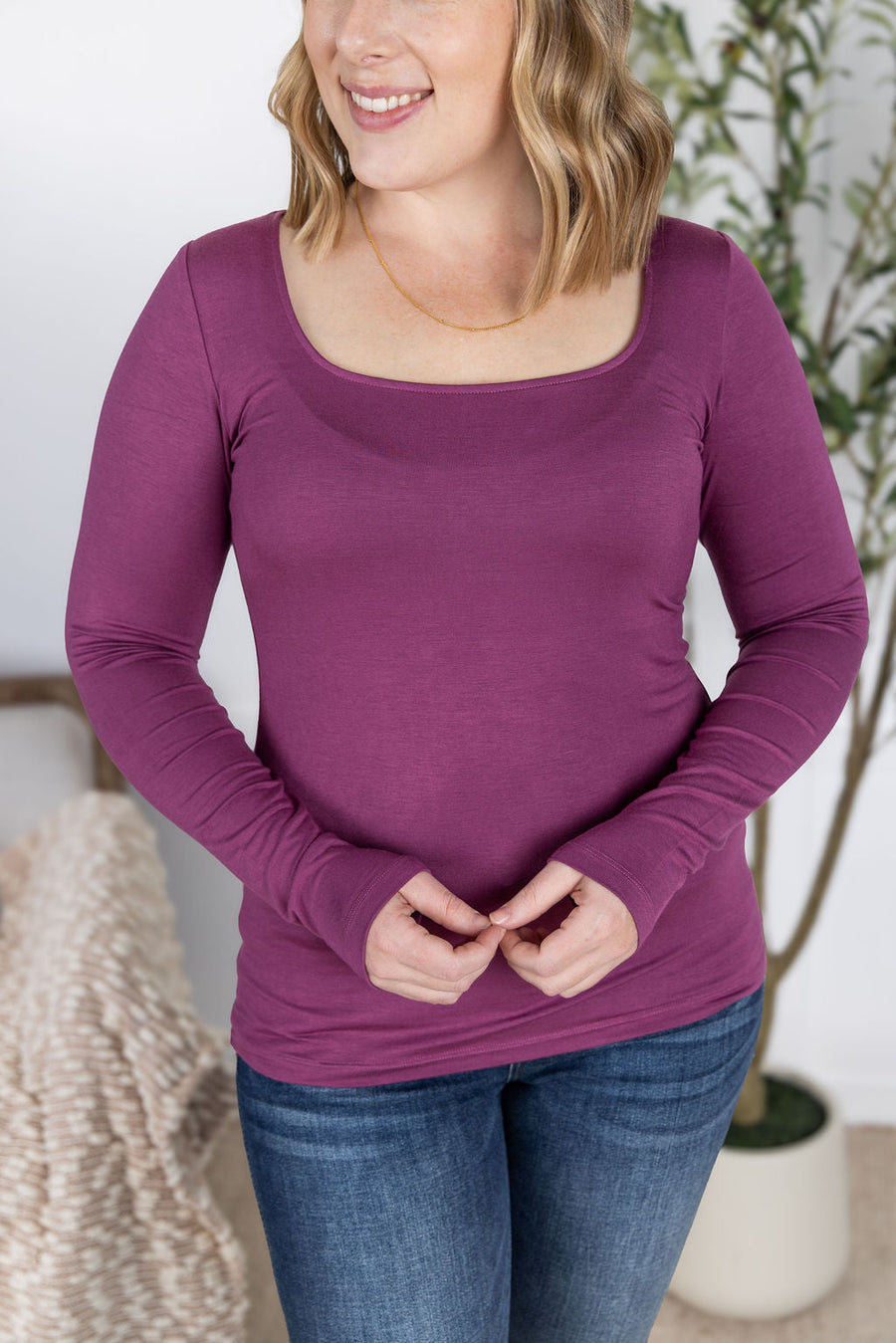 WAREHOUSE Alyssa Long Sleeve Top - Mulberry