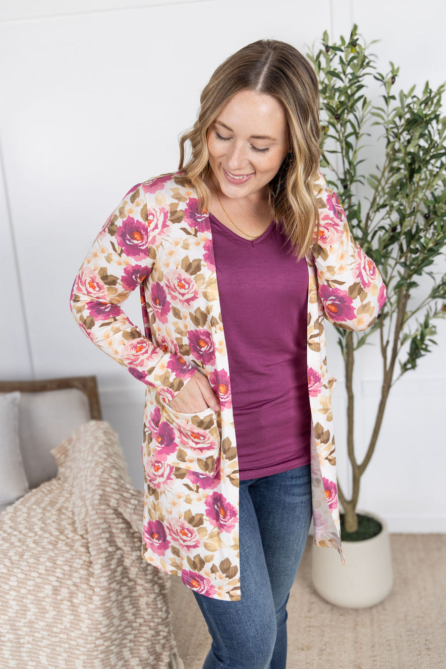 WAREHOUSE Classic Cardigan - Autumn Blossom