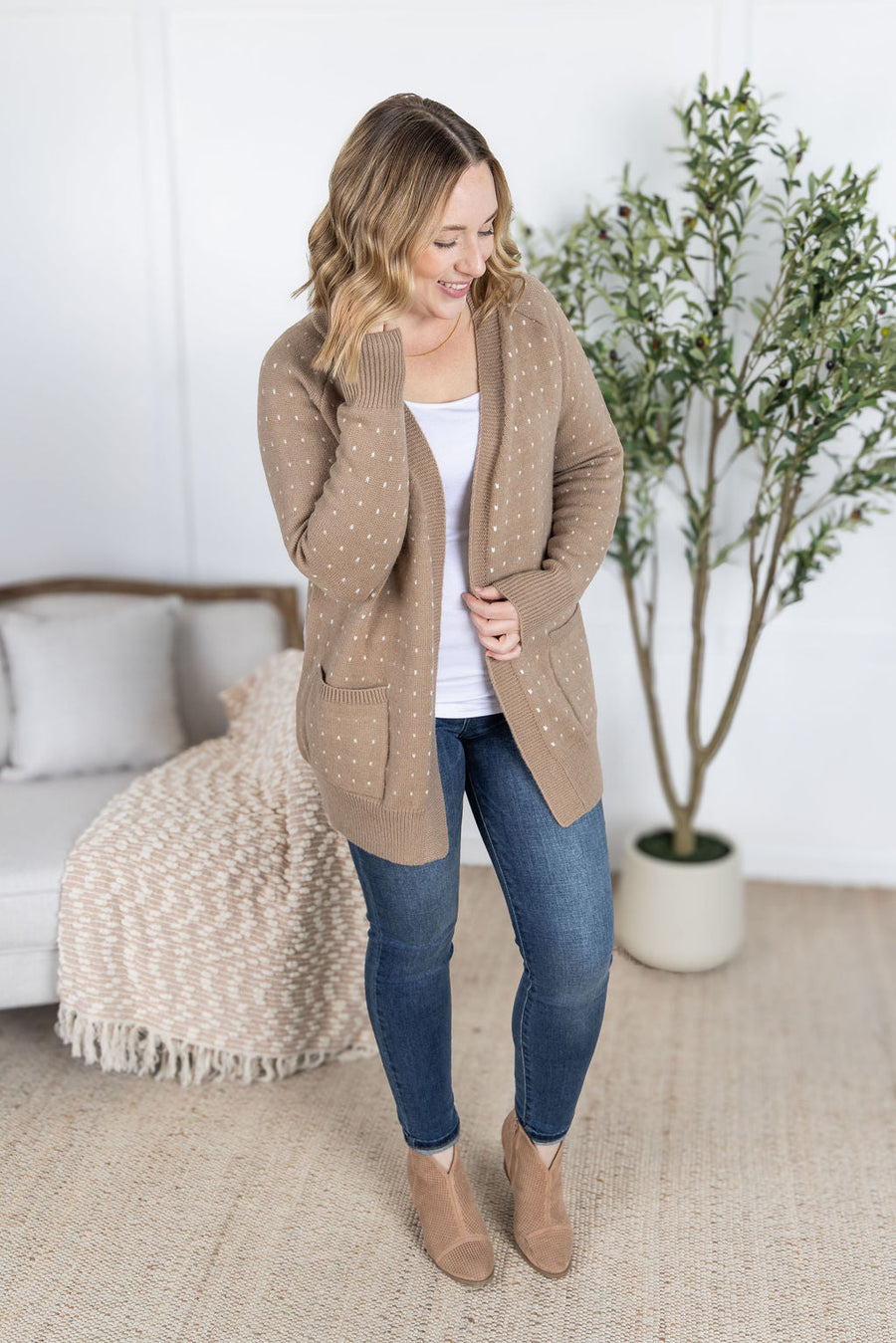 WAREHOUSE Dalilah Dot Cardigan - Tan