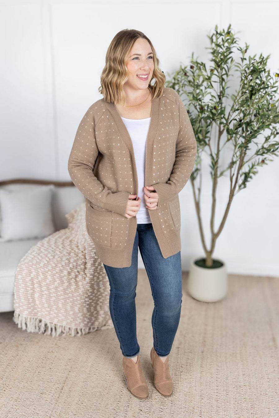 WAREHOUSE Dalilah Dot Cardigan - Tan