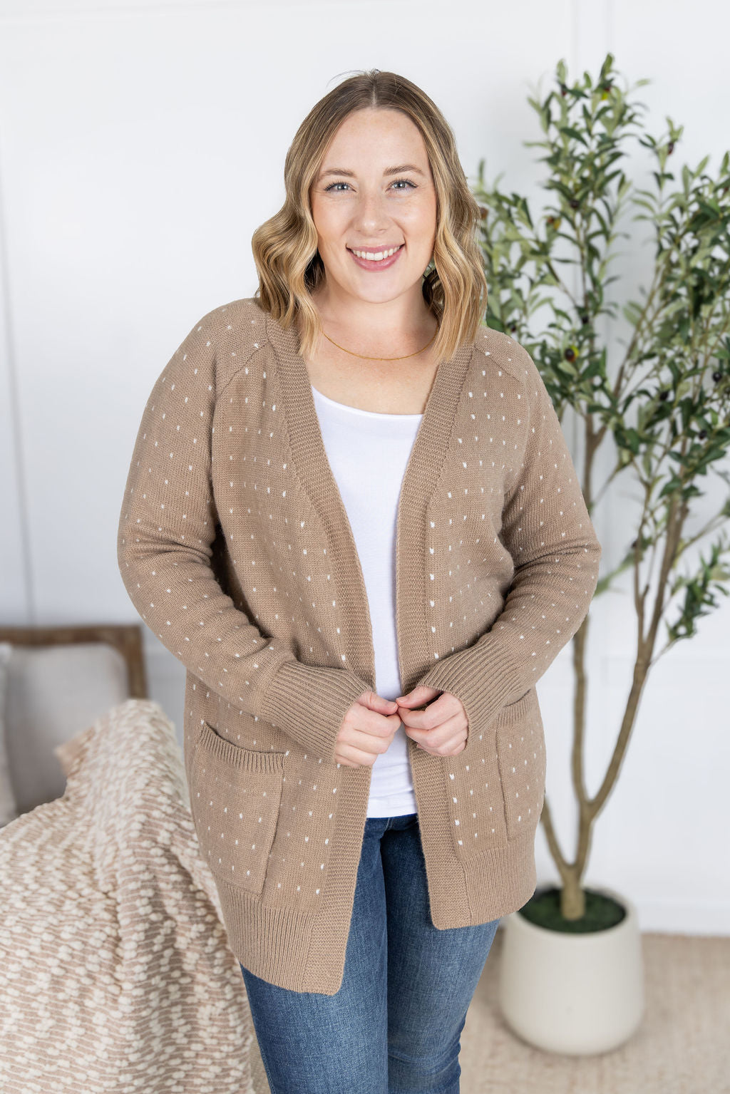 WAREHOUSE Dalilah Dot Cardigan - Tan