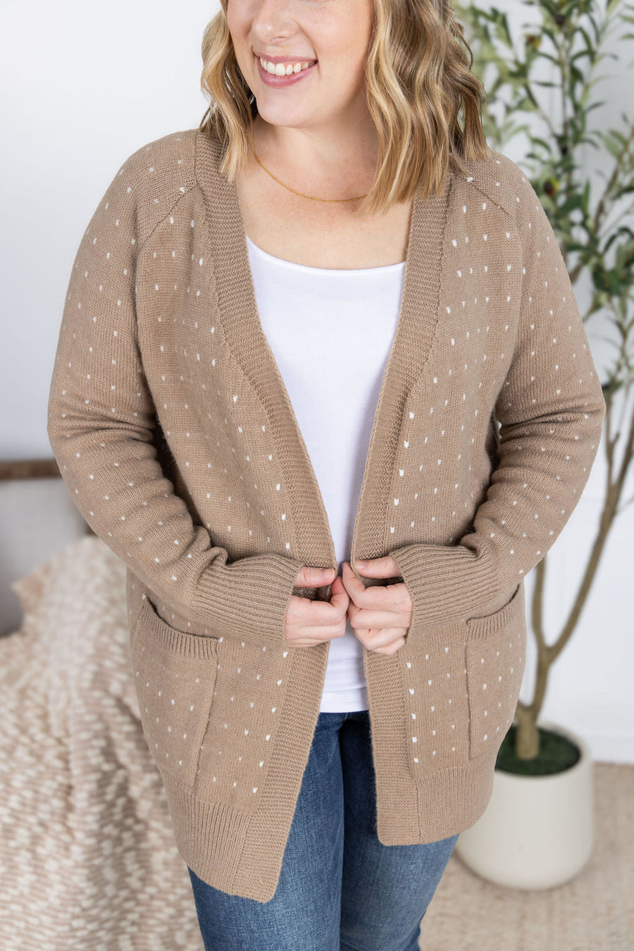 WAREHOUSE Dalilah Dot Cardigan - Tan