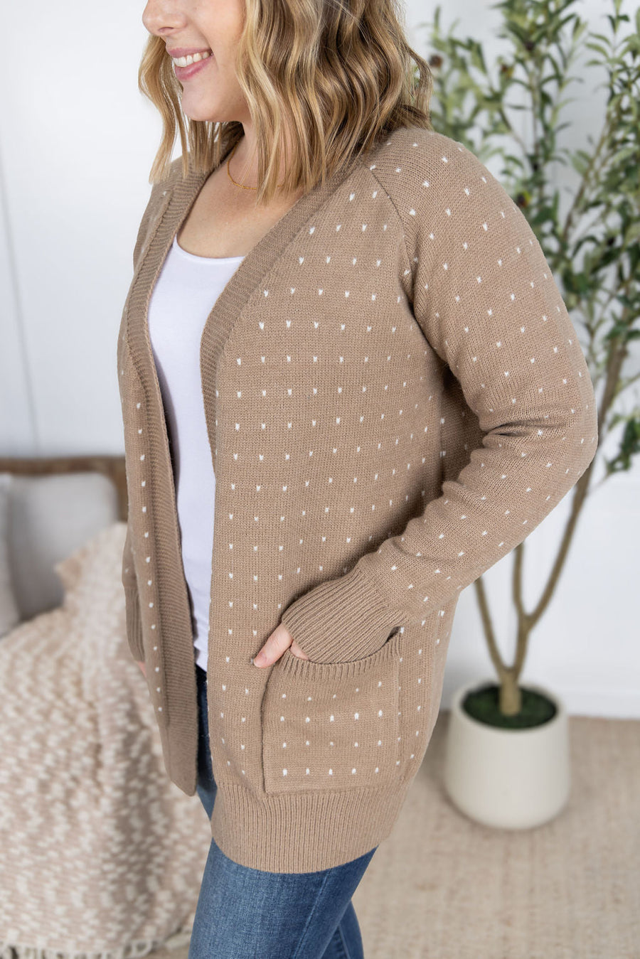 WAREHOUSE Dalilah Dot Cardigan - Tan