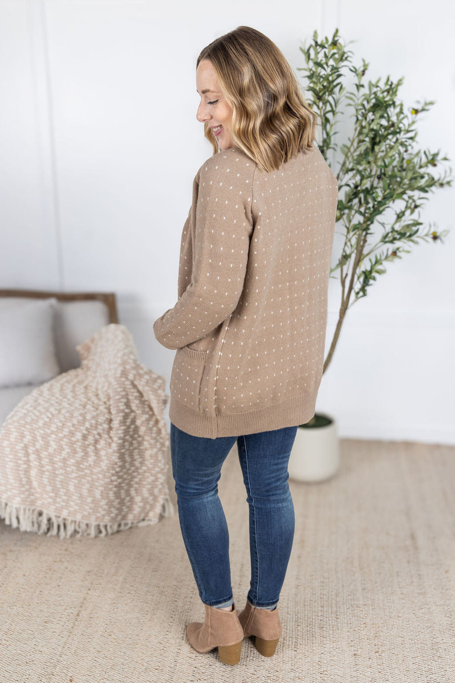 WAREHOUSE Dalilah Dot Cardigan - Tan