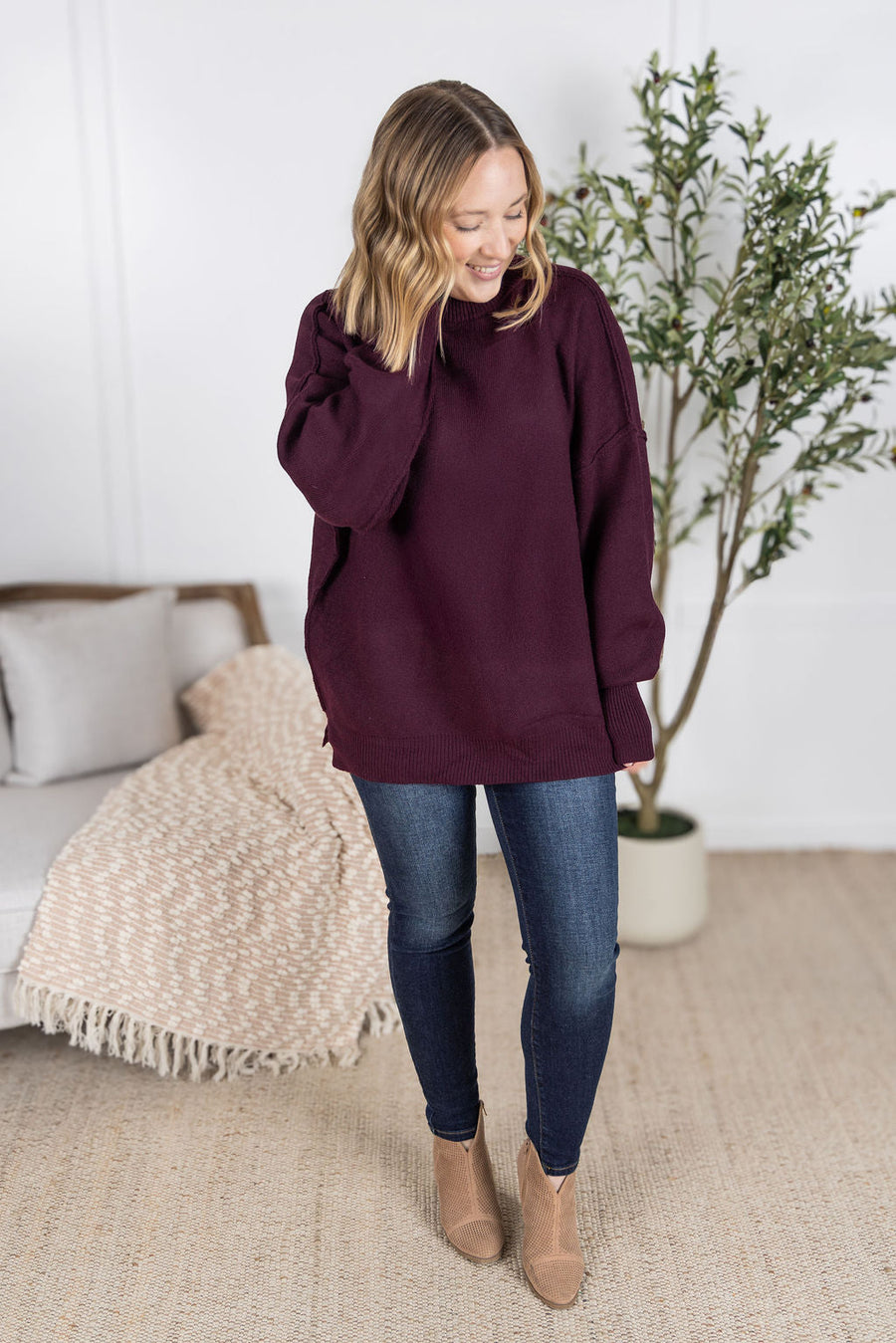 WAREHOUSE Aurora Cozy Sweater - Burgundy