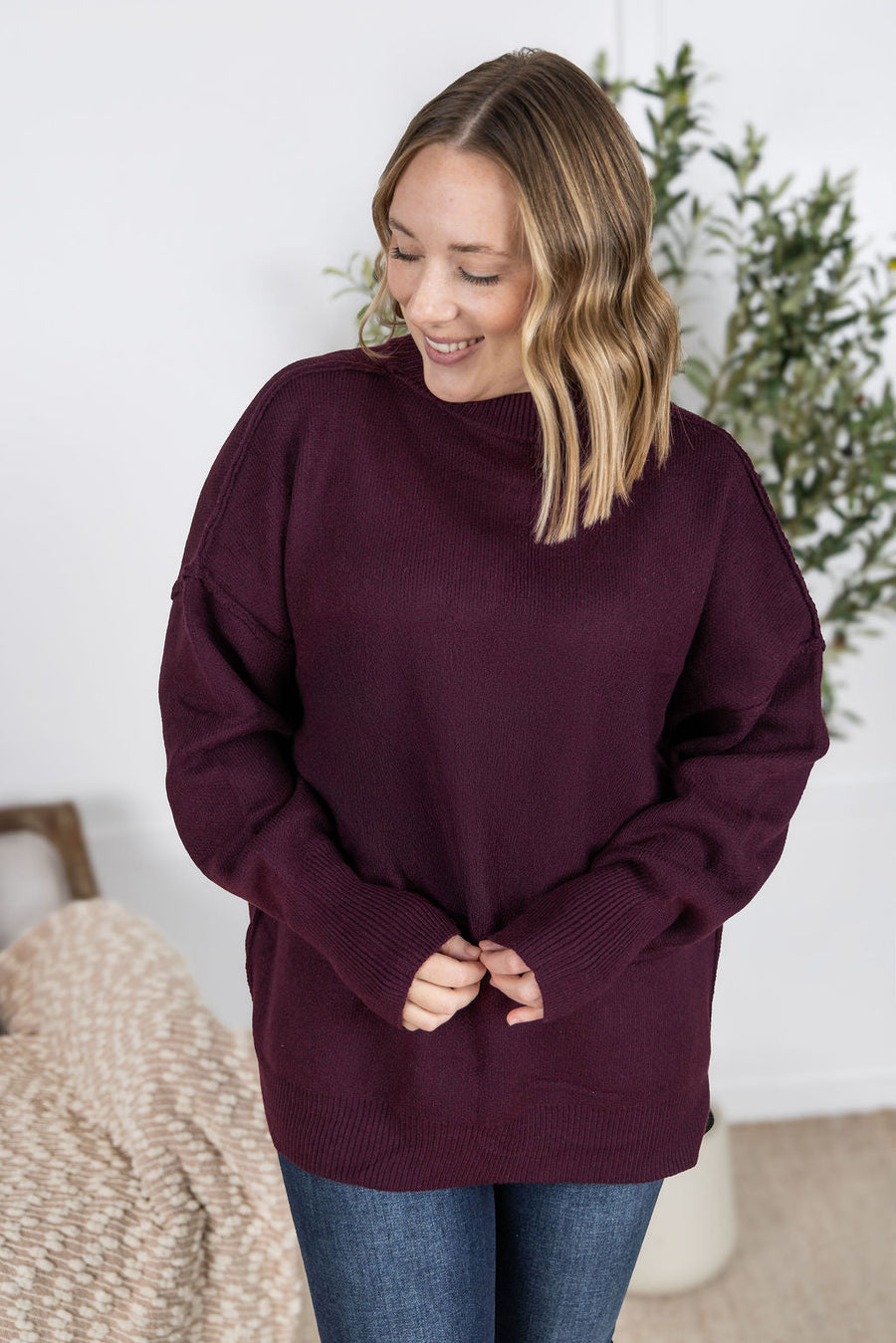 WAREHOUSE Aurora Cozy Sweater - Burgundy