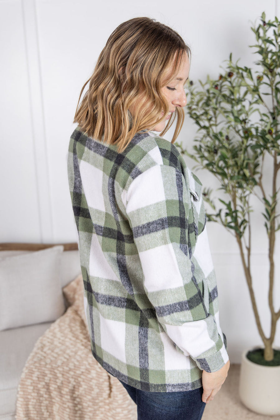 WAREHOUSE Norah Plaid Shacket - Sage Mix