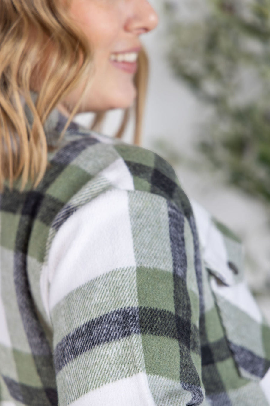 WAREHOUSE Norah Plaid Shacket - Sage Mix