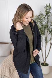 WAREHOUSE Kyla Zipper Snap Jacket - Black