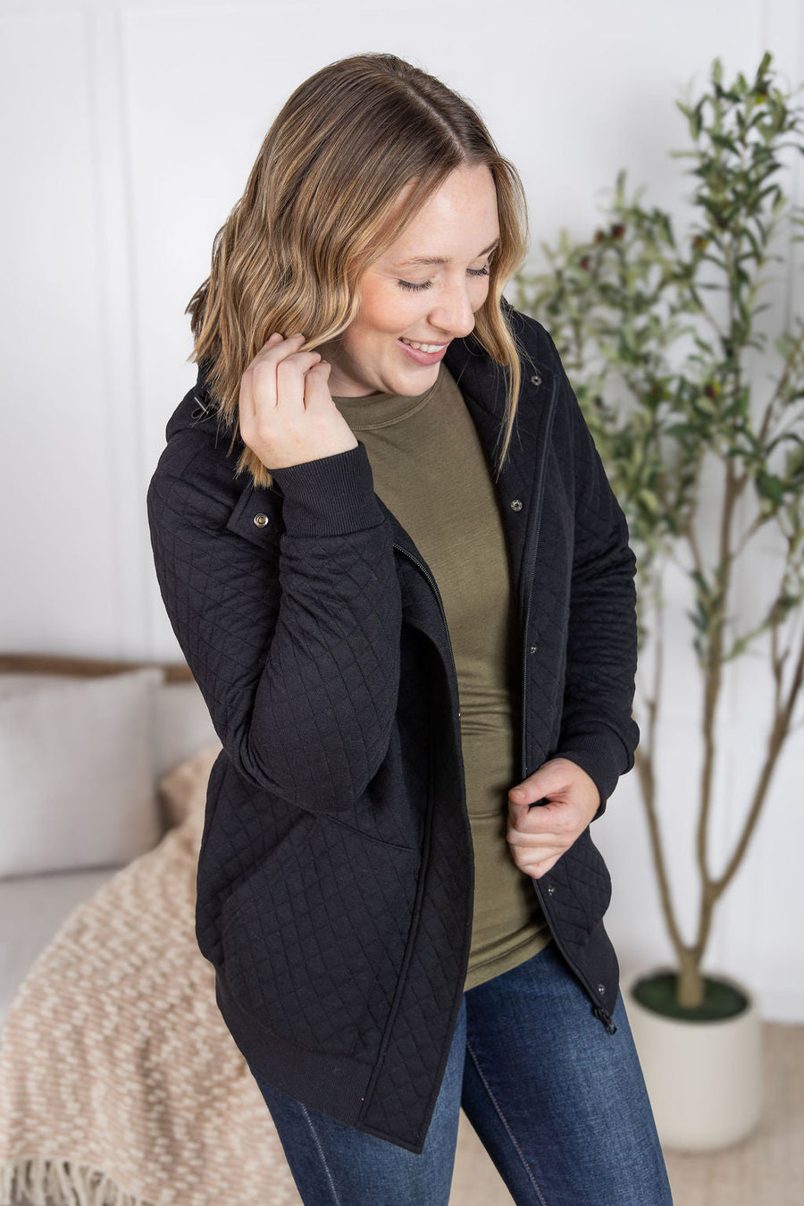 WAREHOUSE Kyla Zipper Snap Jacket - Black