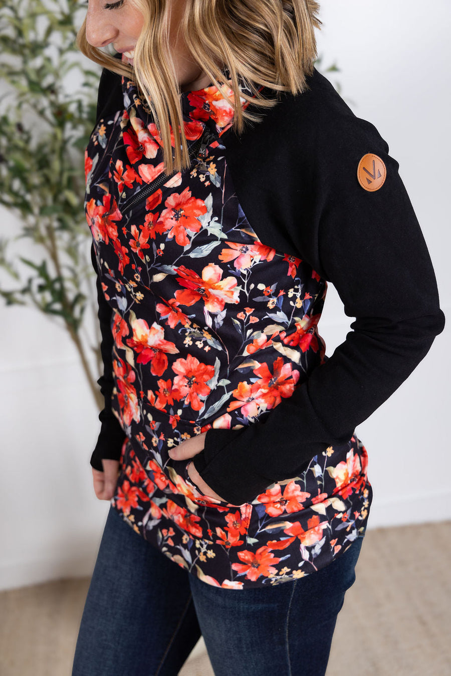 WAREHOUSE Zoey ZipCowl Sweatshirt - Sunset Floral