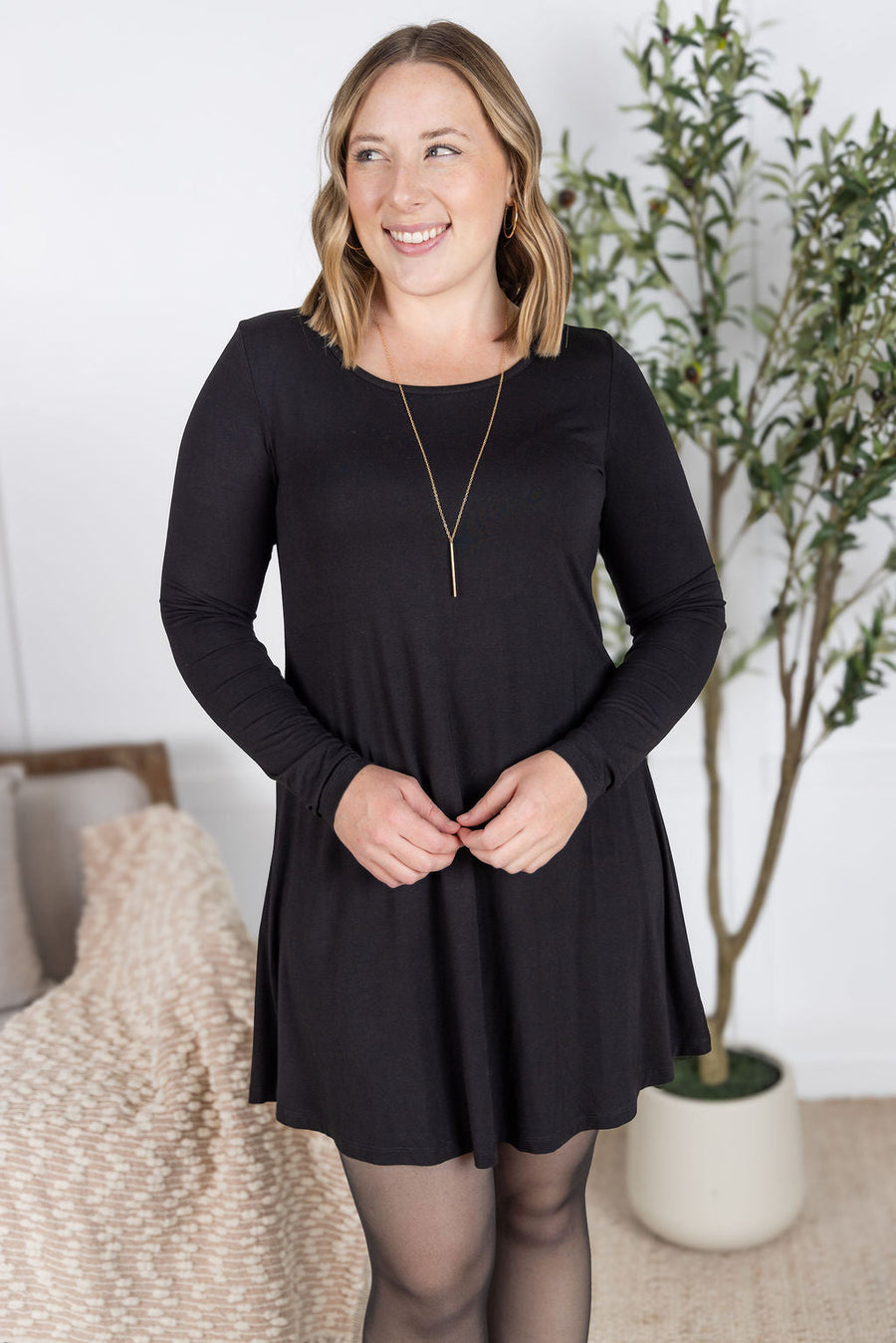 WAREHOUSE Savannah Bamboo Swing Dress - Black