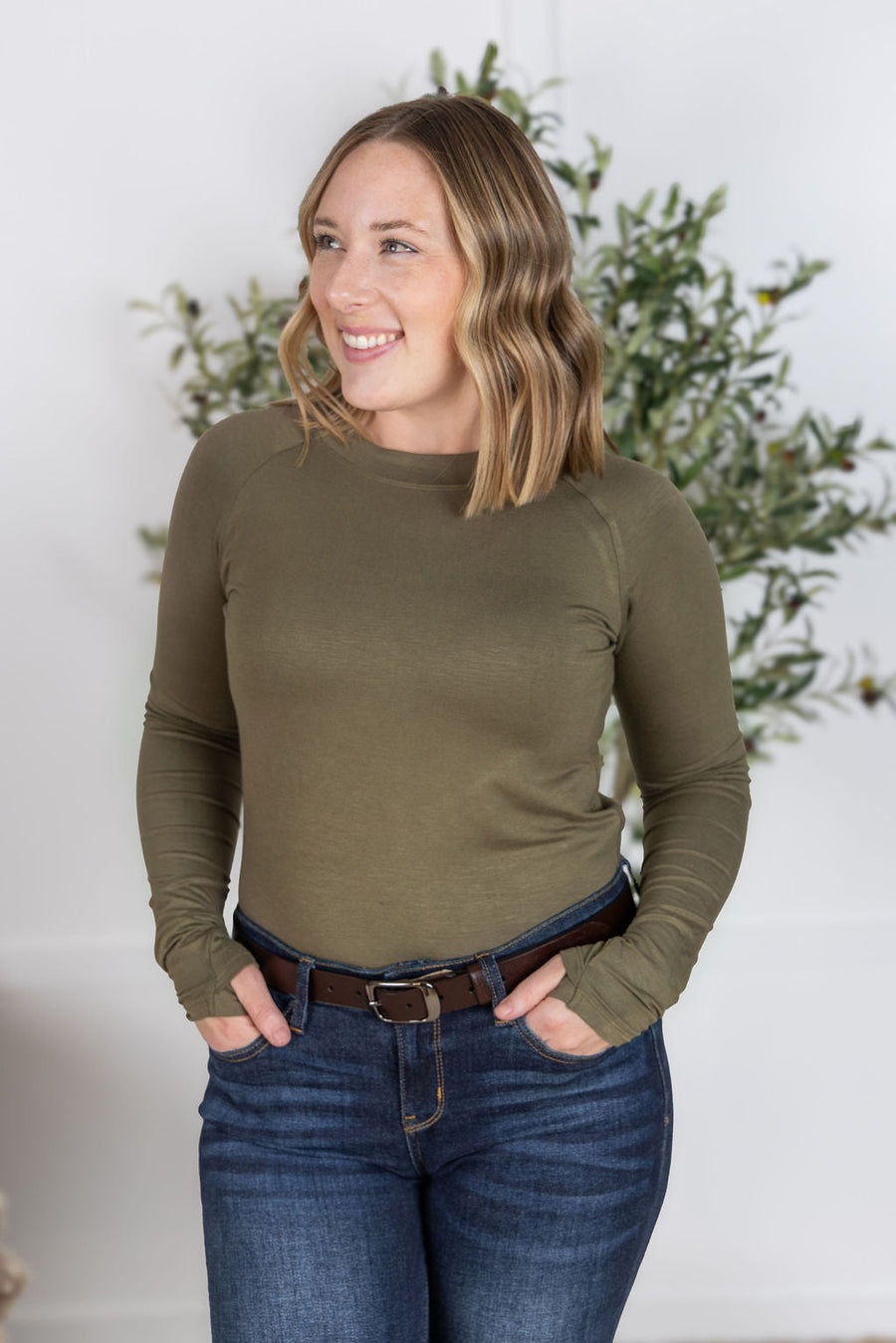 WAREHOUSE Blair Long Sleeve Top - Olive