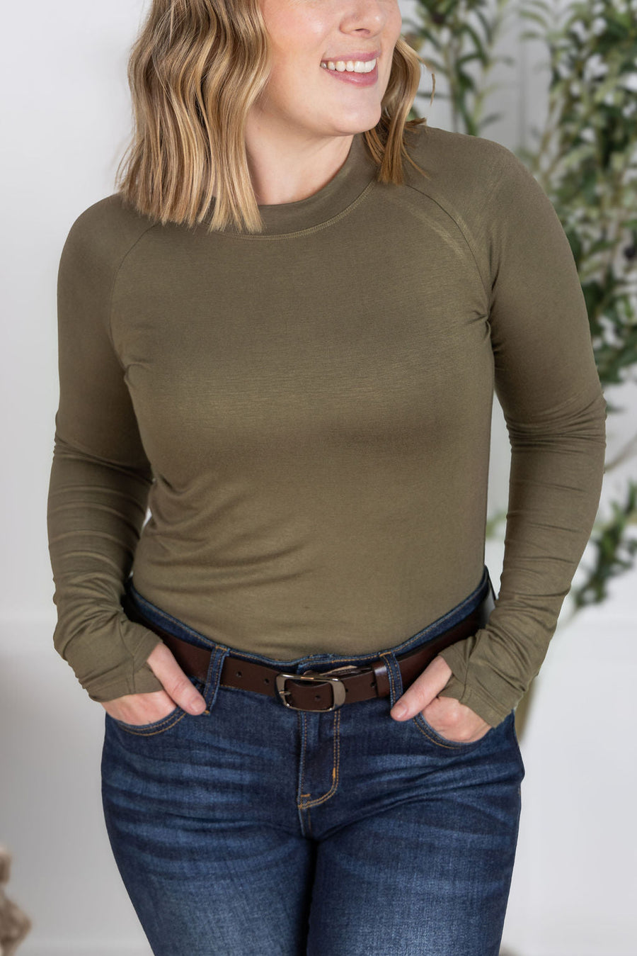 WAREHOUSE Blair Long Sleeve Top - Olive
