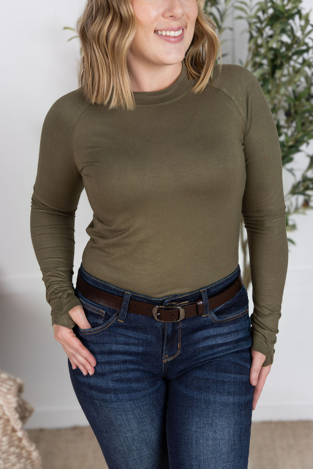 WAREHOUSE Blair Long Sleeve Top - Olive