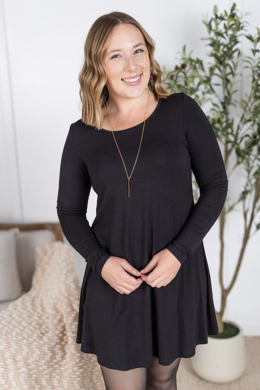 WAREHOUSE Savannah Bamboo Swing Dress - Black