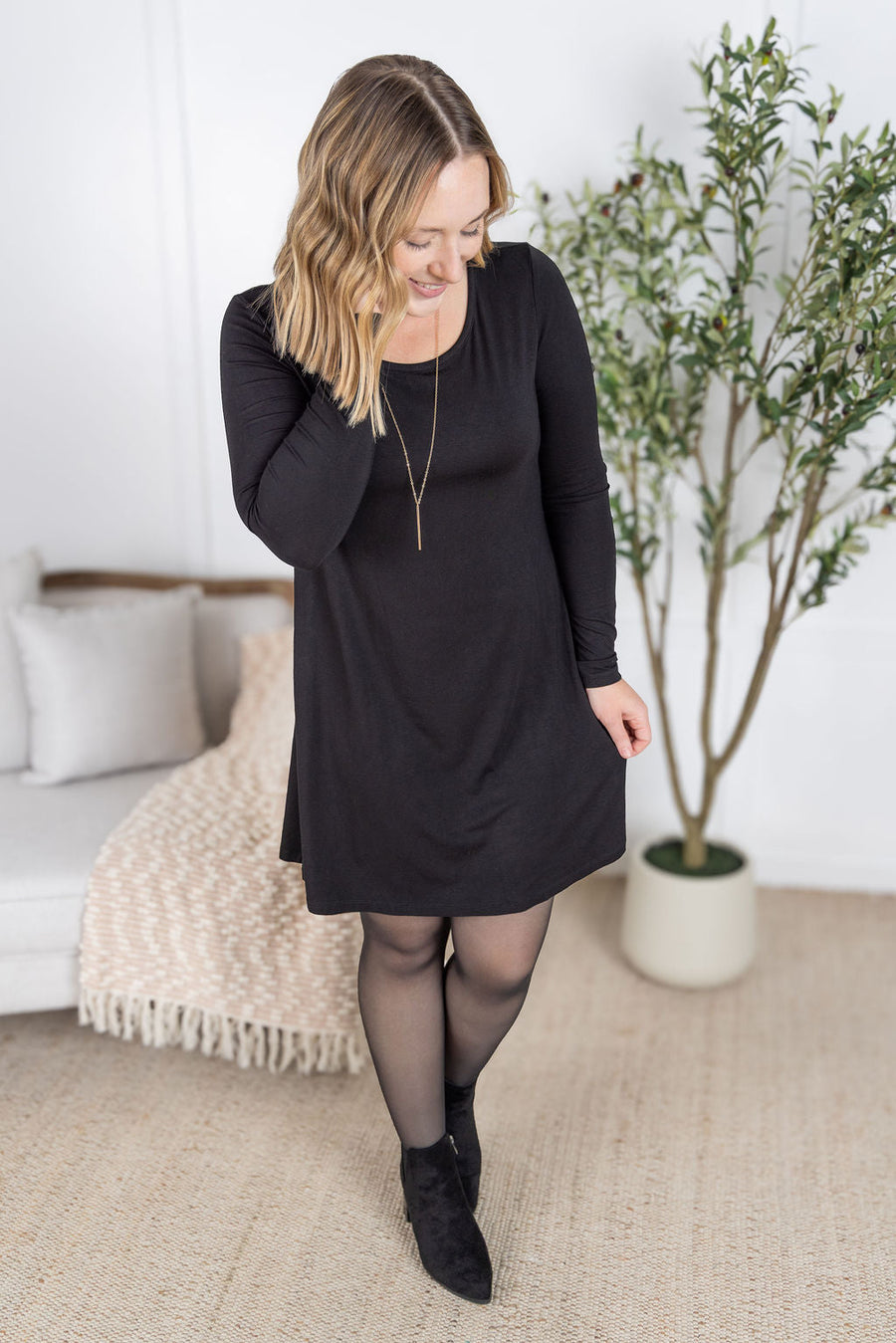 WAREHOUSE Savannah Bamboo Swing Dress - Black
