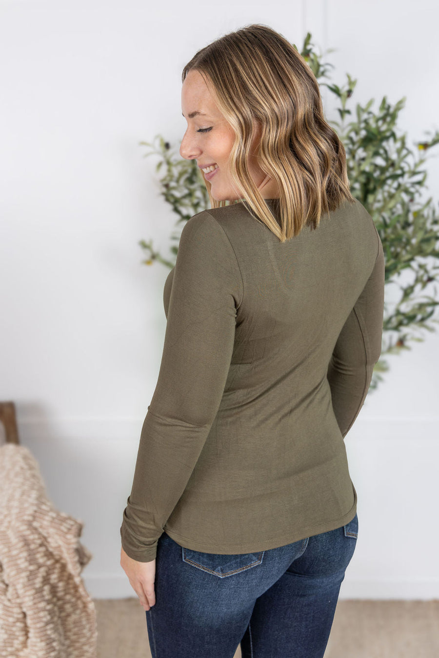 WAREHOUSE Alyssa Long Sleeve Top - Olive