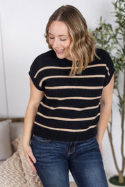 WAREHOUSE Striped Sweater Top - Black