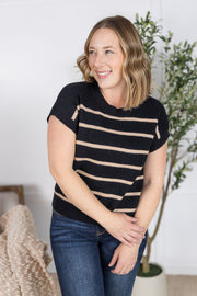 WAREHOUSE Striped Sweater Top - Black