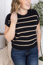 WAREHOUSE Striped Sweater Top - Black