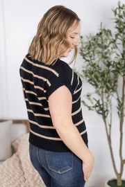 WAREHOUSE Striped Sweater Top - Black