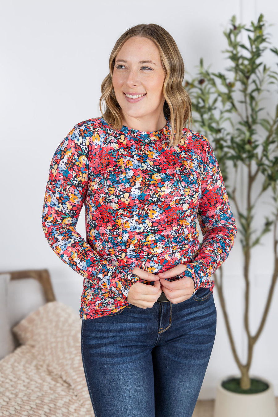 WAREHOUSE Blair Long Sleeve Top - Bright Floral