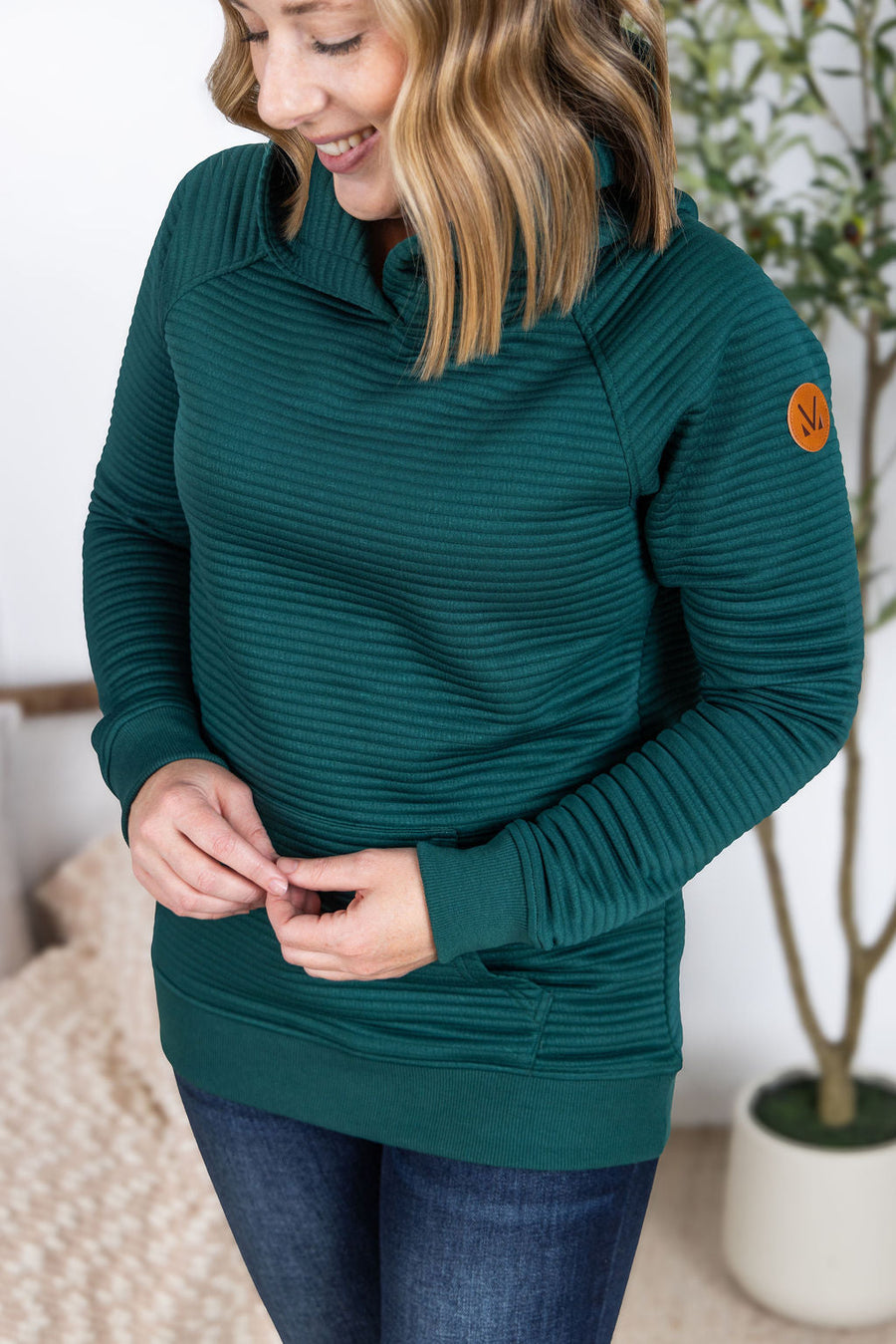 WAREHOUSE Tatum Textured Pullover Hoodie - Hunter Green
