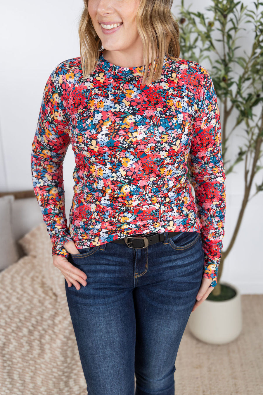 WAREHOUSE Blair Long Sleeve Top - Bright Floral