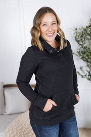 WAREHOUSE Whitley Waffle Snap Pullover - Black