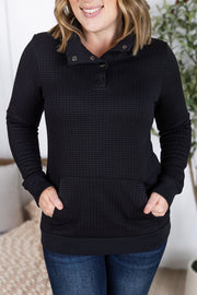 WAREHOUSE Whitley Waffle Snap Pullover - Black