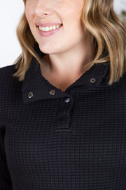 WAREHOUSE Whitley Waffle Snap Pullover - Black