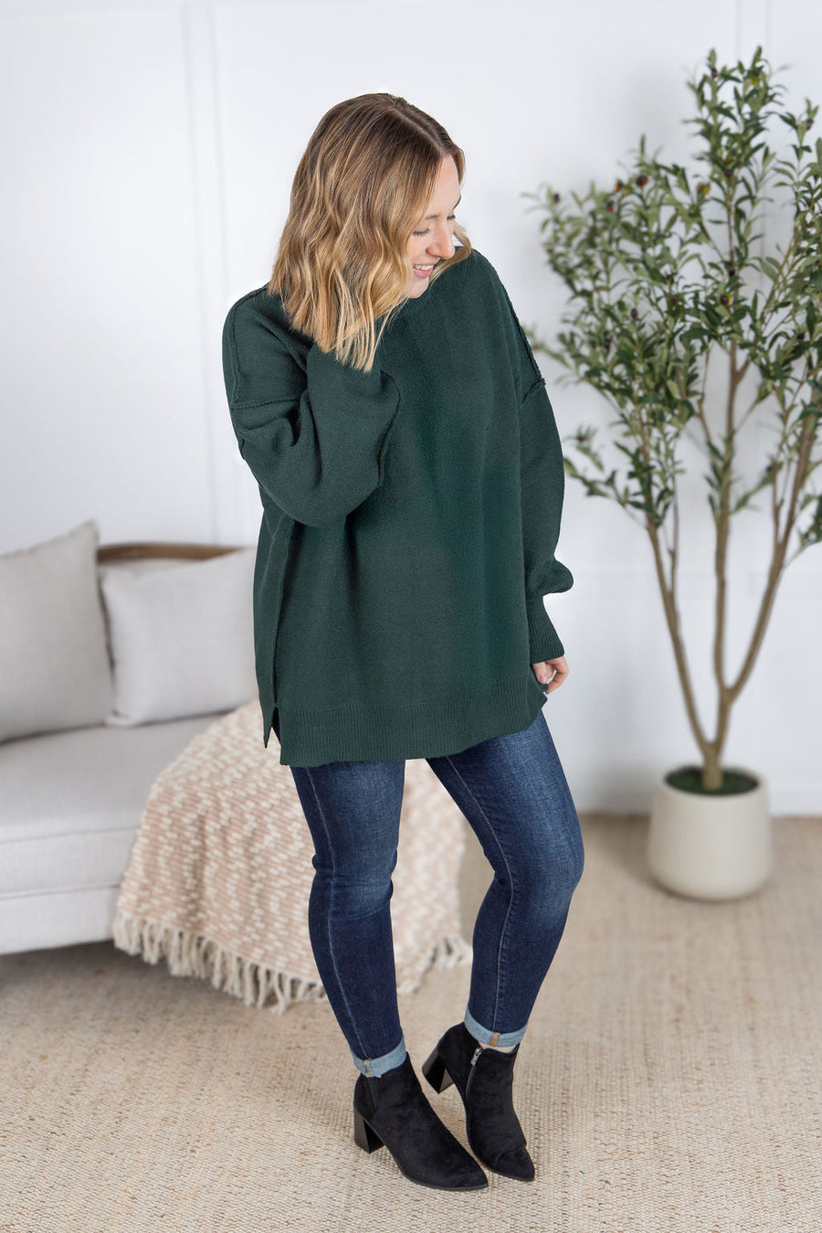 WAREHOUSE Aurora Cozy Sweater - Hunter Green