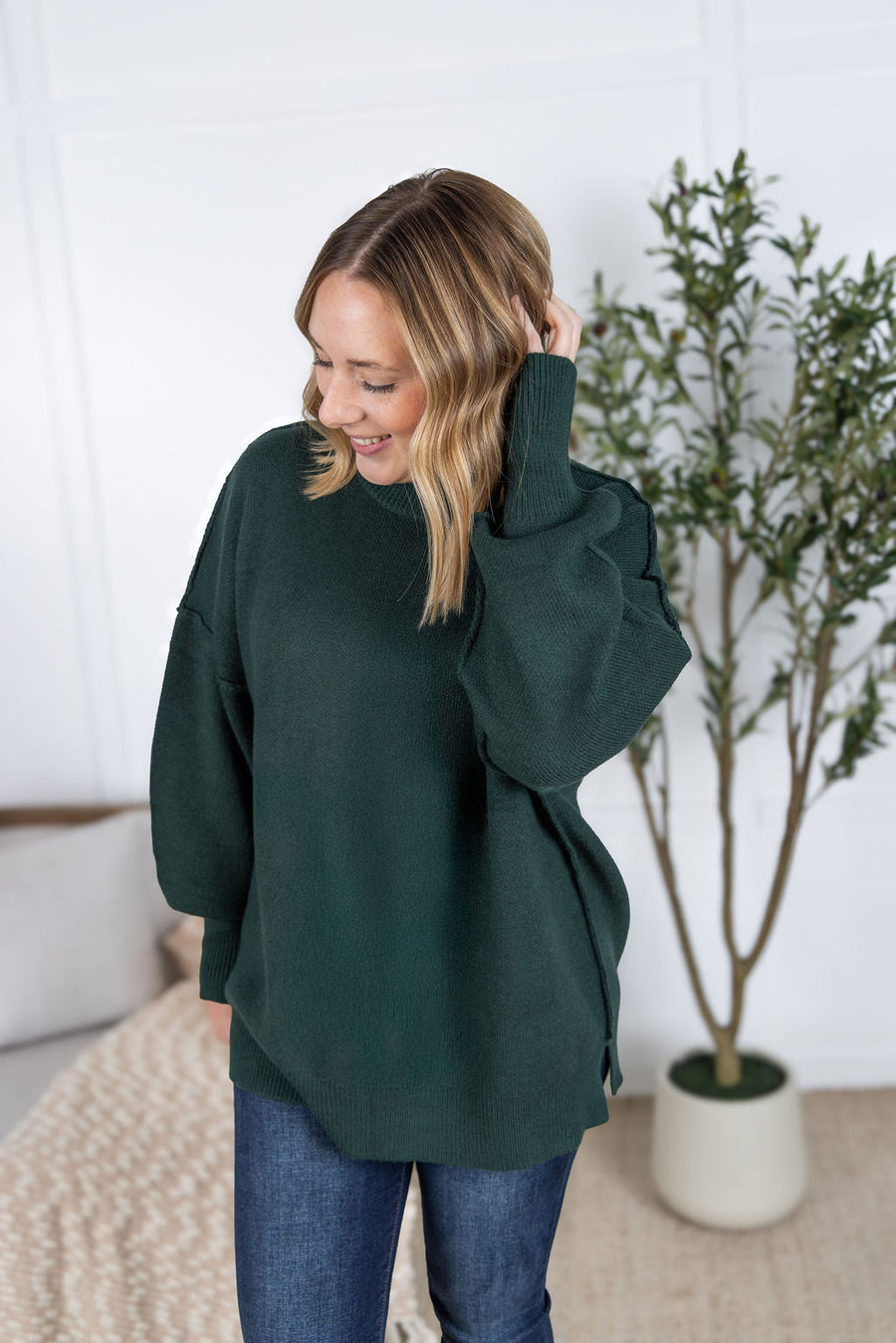 WAREHOUSE Aurora Cozy Sweater - Hunter Green