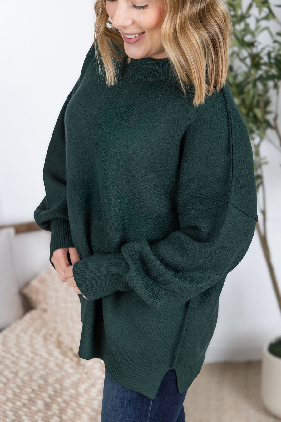WAREHOUSE Aurora Cozy Sweater - Hunter Green