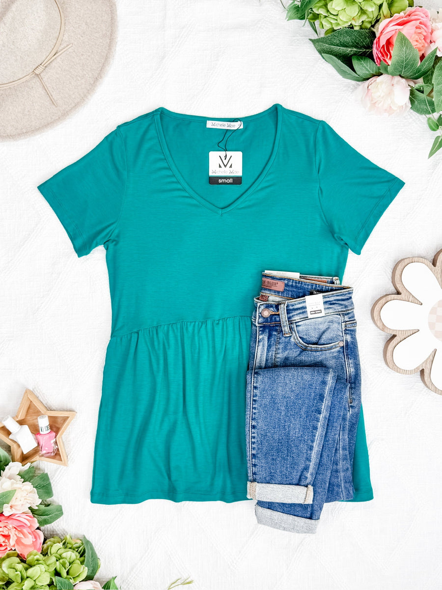 WAREHOUSE Sarah Ruffle Short Sleeve - Teal