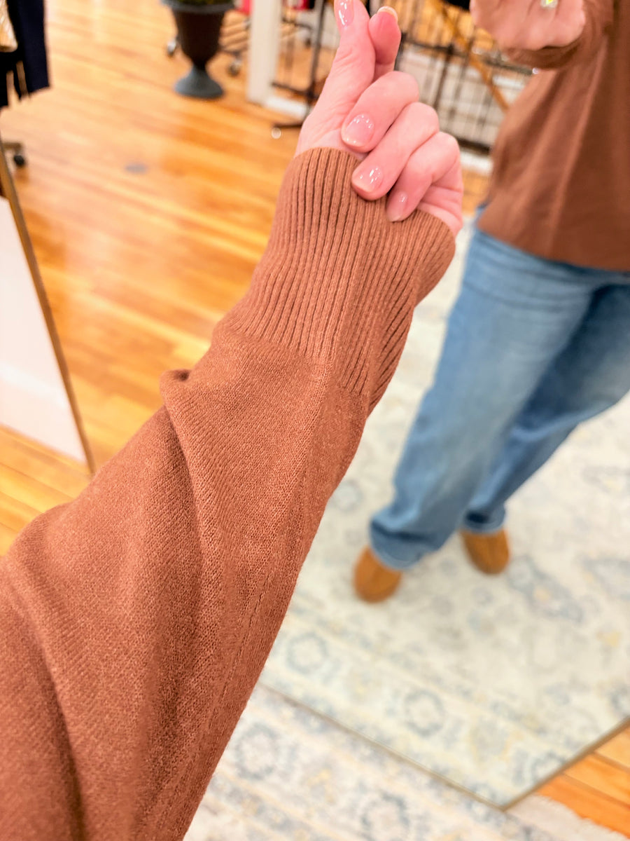 Front Seam Sweater with Side Slits- Camel