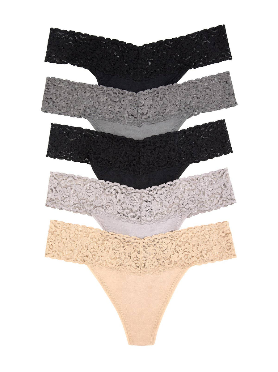 Stretch Lace Top Thong 5-Pack - Neutral Combo