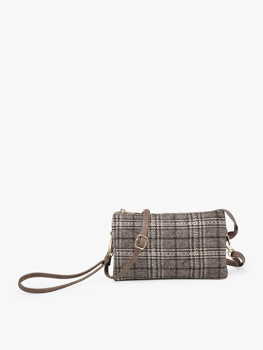 Riley Plaid Crossbody/Wristlet: Grey