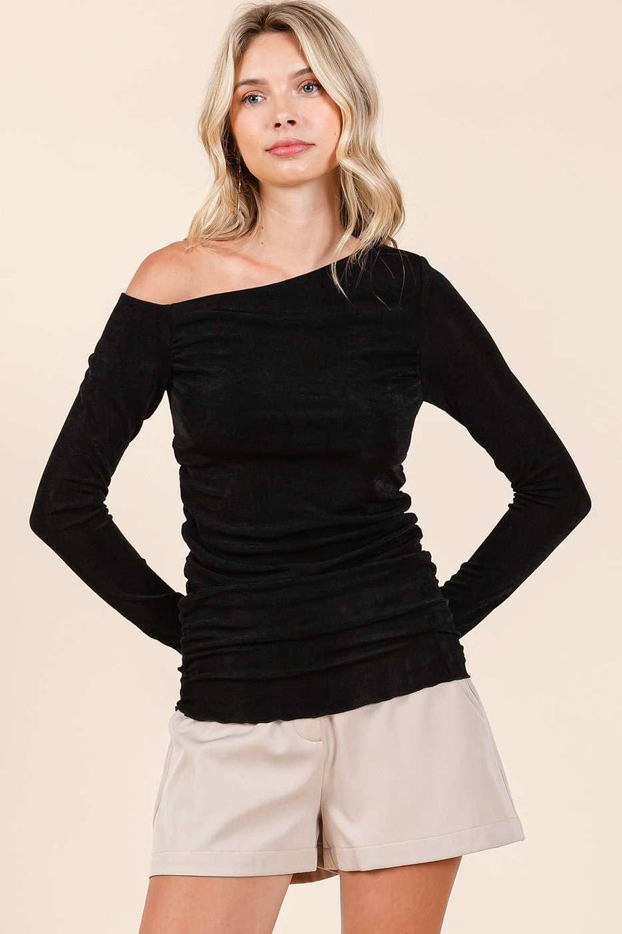 One Shoulder Long Sleeve Top
