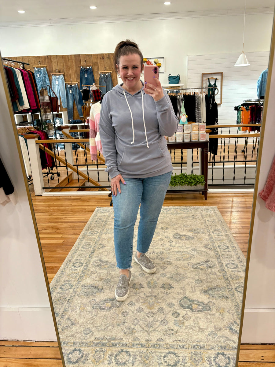 Kacey Ribbed Hoodie - Dusty Blue