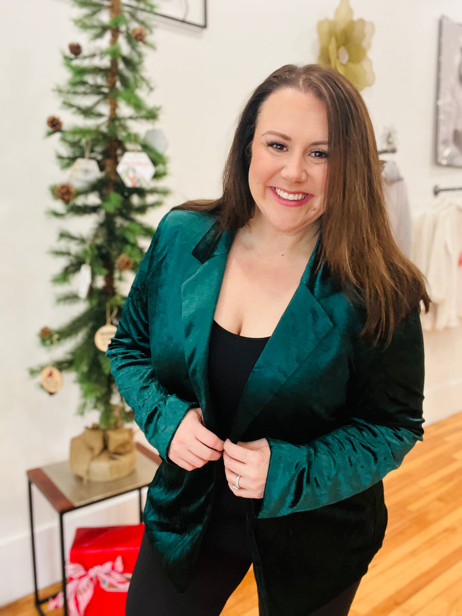 Hunter green velvet blazer online