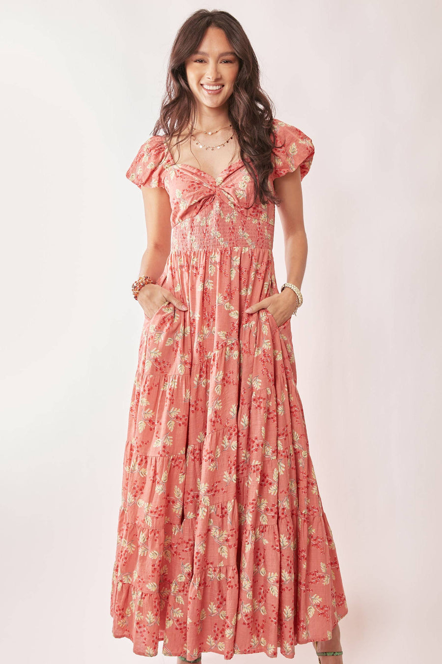 Tiered Skirt Maxi- Coral Floral