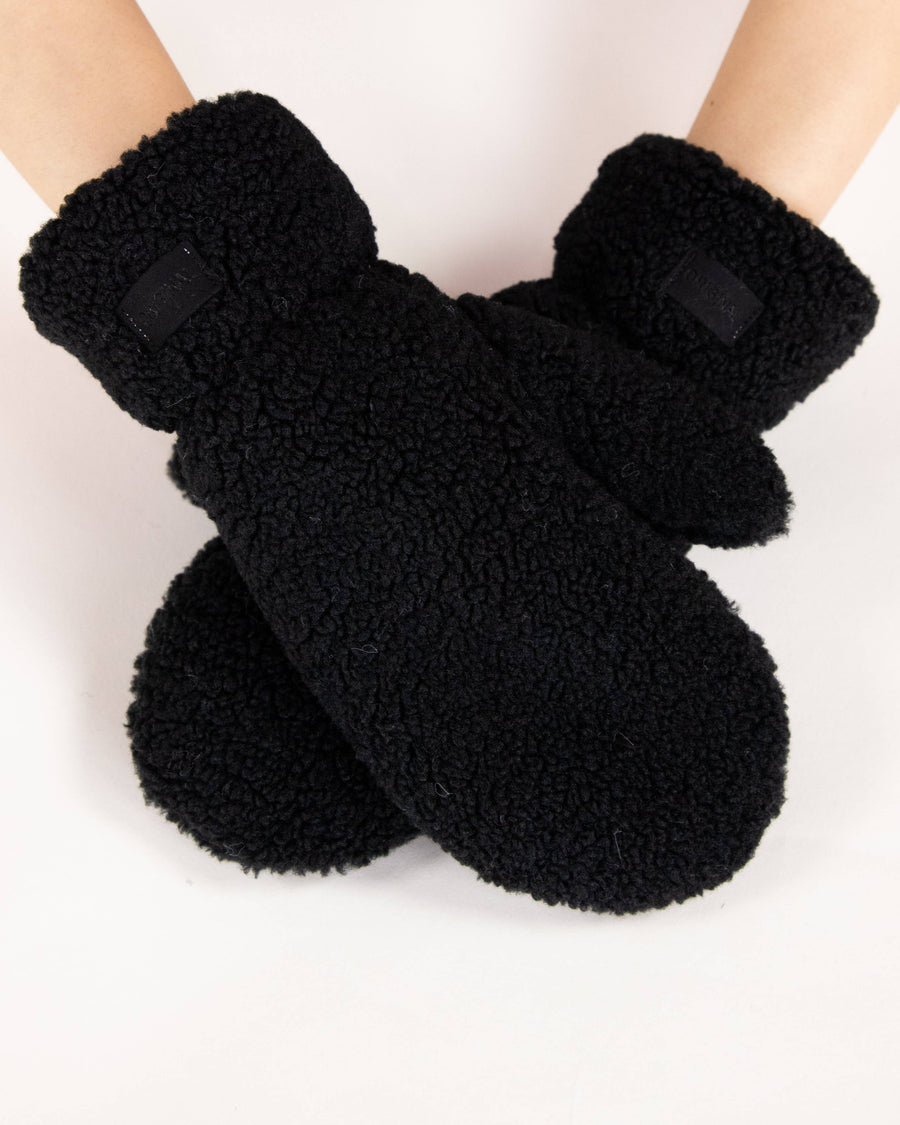 Solid Fuzzy Faux Fur Mittens - BLACK