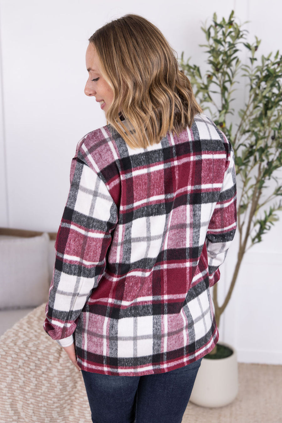 WAREHOUSE Norah Plaid Shacket - Merlot Mix