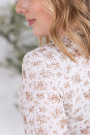 WAREHOUSE Button Snap Henley Top - Tan Micro Floral