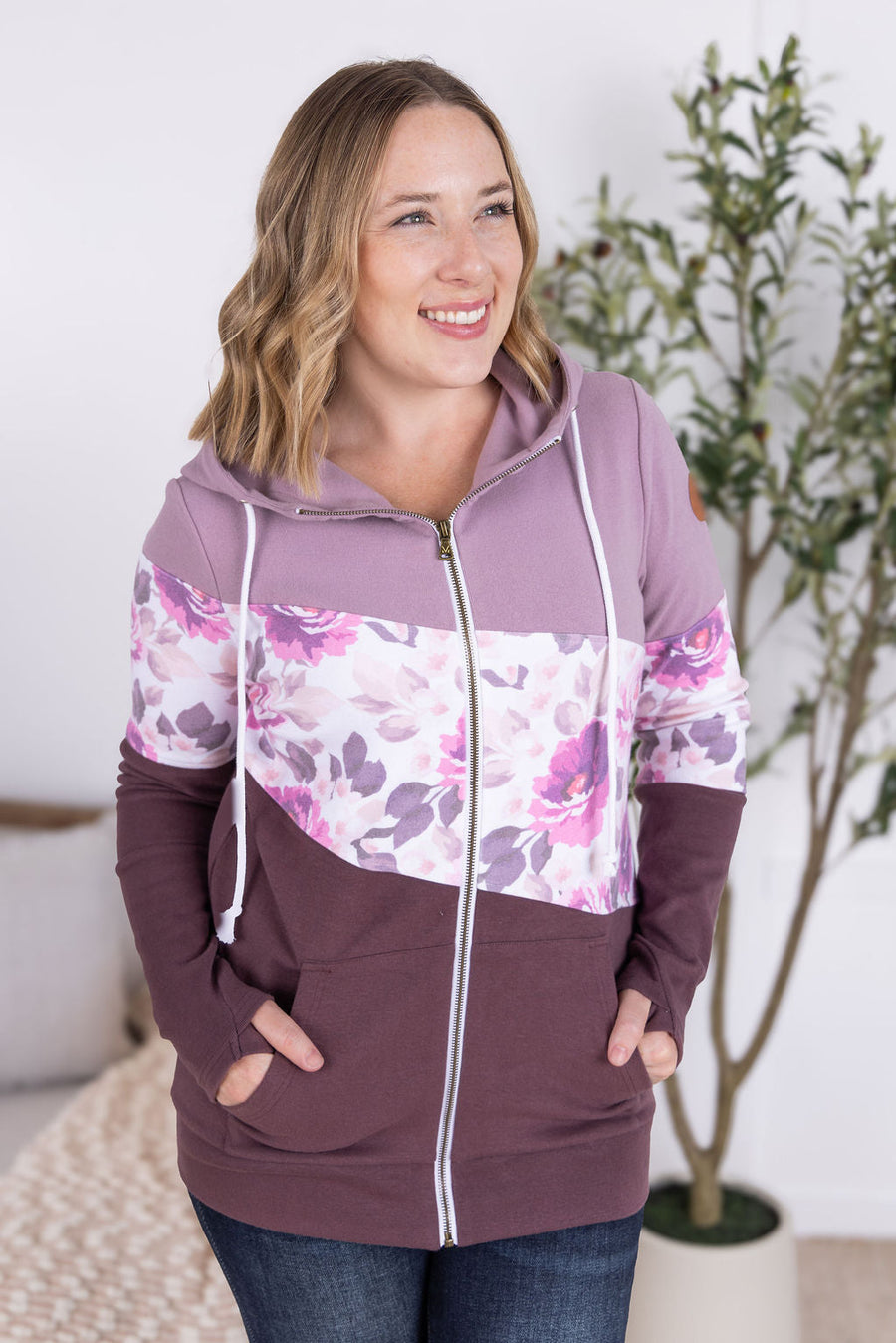 WAREHOUSE Colorblock Fullzip - Purple, Autumn Blossom, and Plum