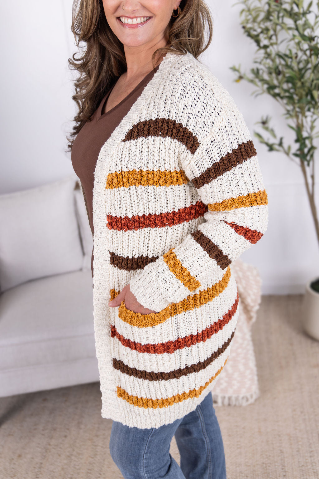 WAREHOUSE Stripe Cardigan - Fall Stripes