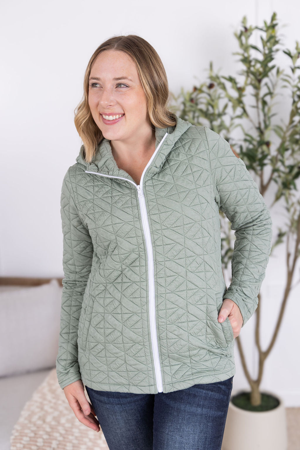 WAREHOUSE Geometric Fullzip Hoodie - Sage