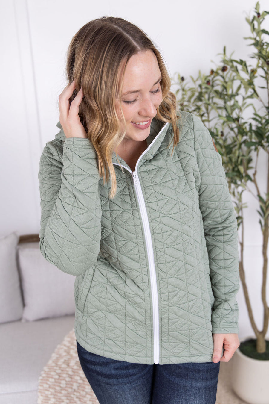 WAREHOUSE Geometric Fullzip Hoodie - Sage